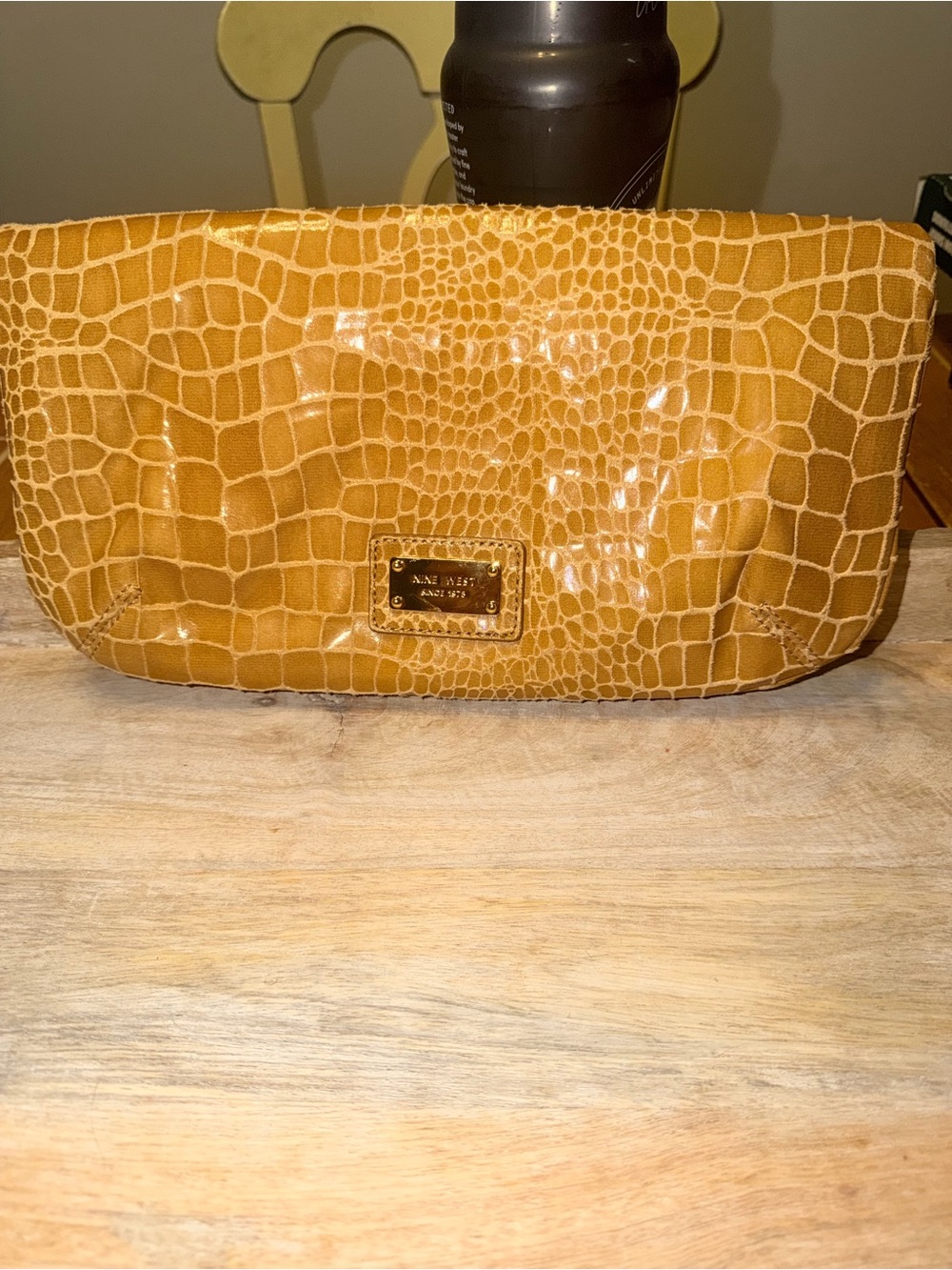 Nine West Croc-Embossed Yellow Wristlet Clutch
